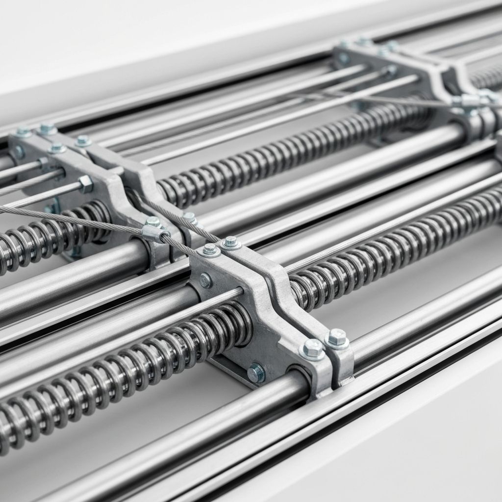 Extension springs running along garage door tracks with safety cables